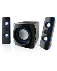 This 2.1 channel powered speaker system with built in subwoofer is the perfect accessory for any room. 

