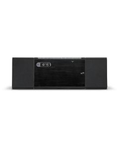 The space-saving home music system delivers full, stereo sound via Bluetooth, CD, AM/FM radio, or aux in and fits in any room of the house.