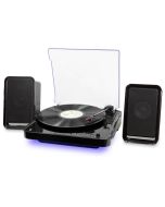 Not your mom or dad's turntable, the All-in-one Turntable with Bluetooth, radio, and stereo speakers has LED lighting, aux in, 60ft of wireless range, and a negative LCD display with blue backlight. It'll make you the envy of music lovers both young and old.