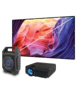 Pop up movie theater kit that includes - a Projector, Bluetooth Speaker, and 120" Screen.  